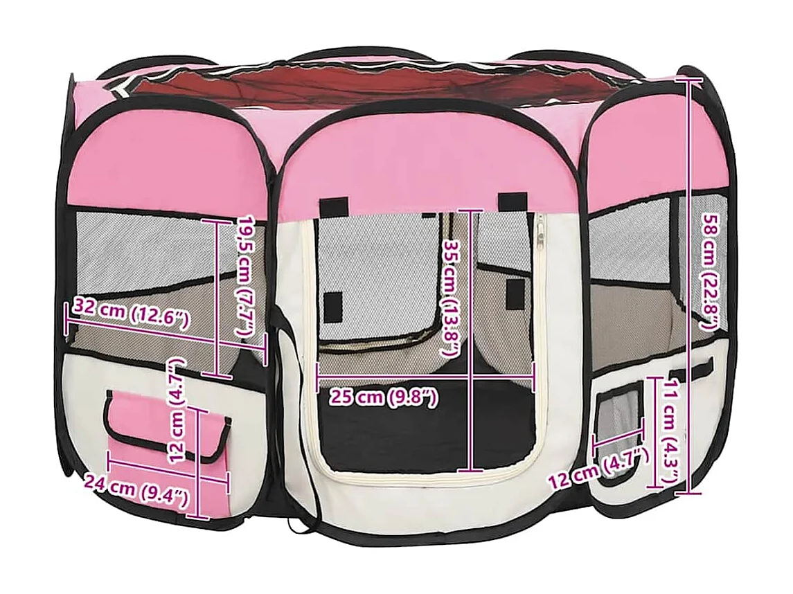 Parc pour chiens pliable avec sac de transport Rose 90x90x58 cm