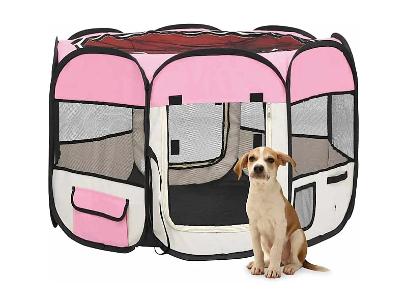 Hondenren inklapbaar met draagtas 90x90x58 cm roze