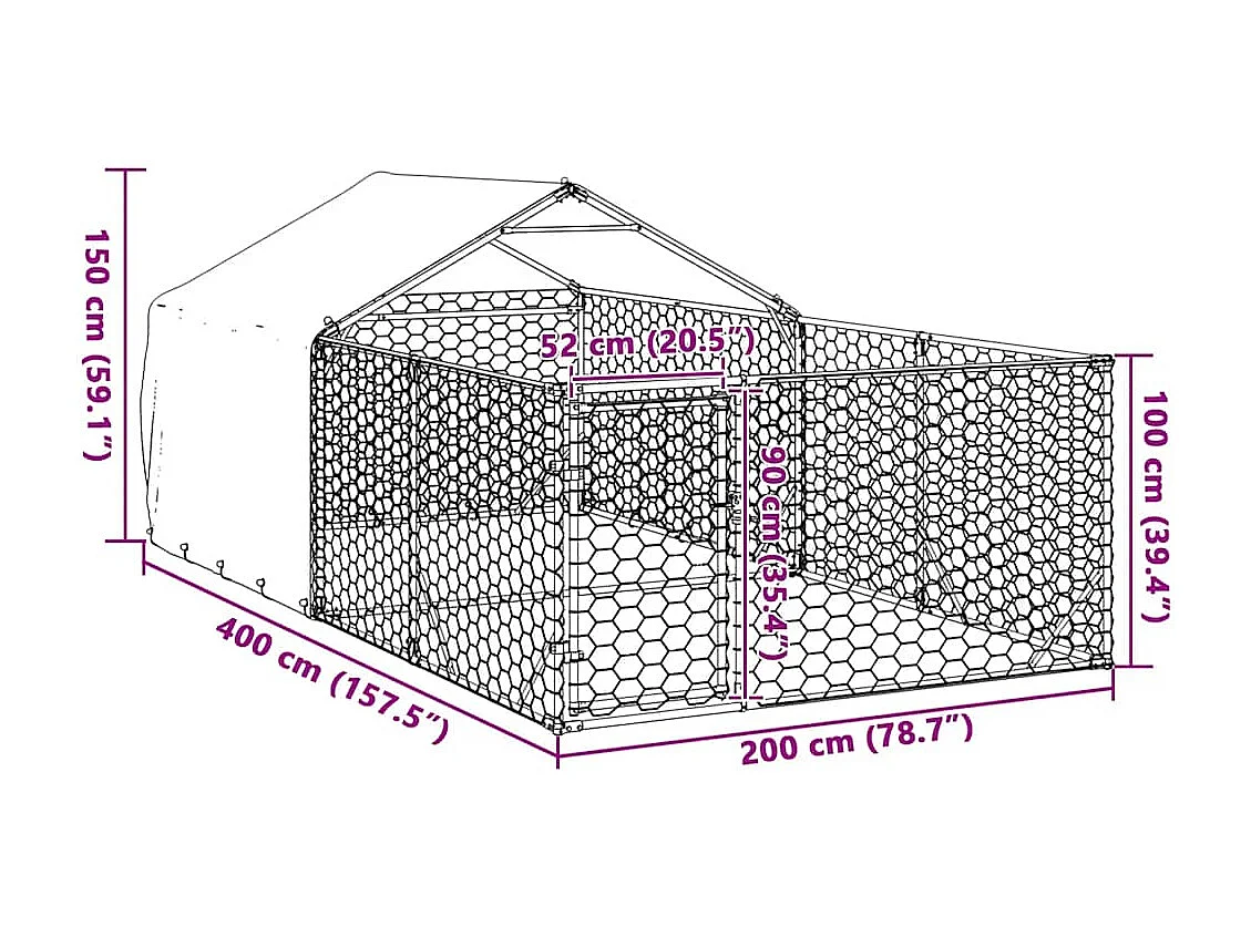 Niche d'extérieur pour chien enclos 4x2x1,5 m acier galvanisé