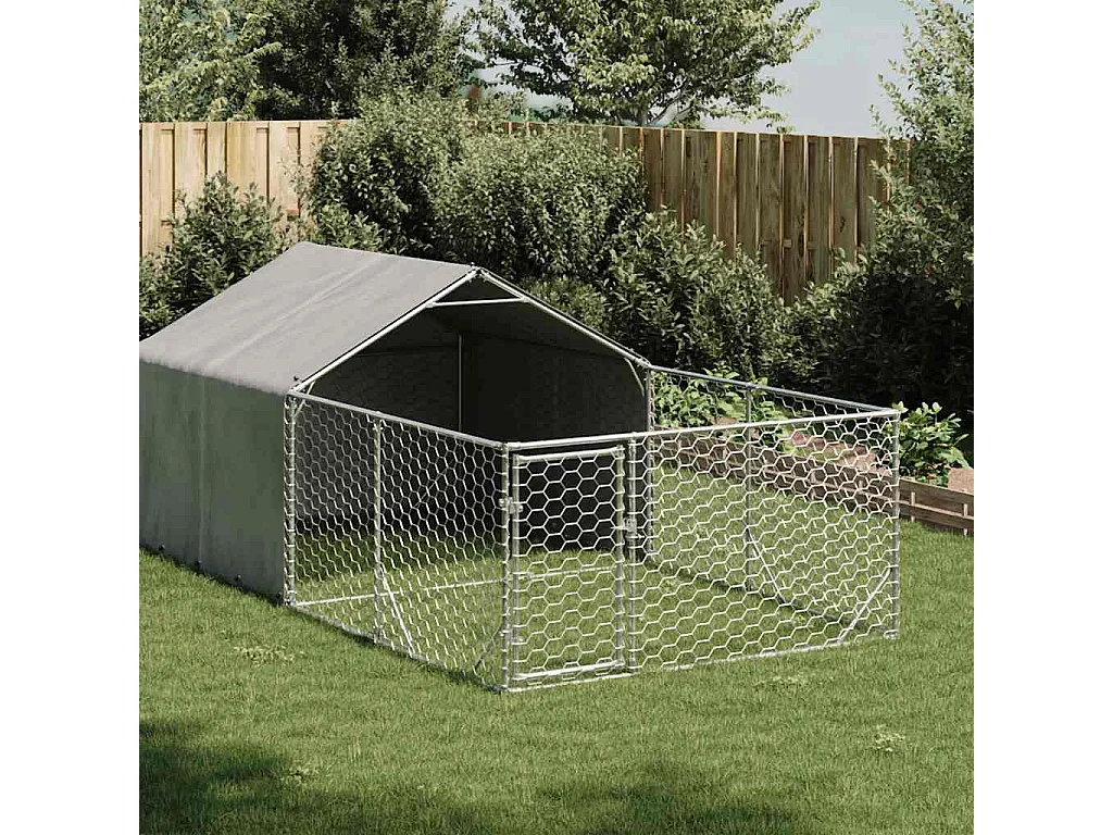 Caseta perros exterior con corral 4x2x1,5 m acero galvanizado