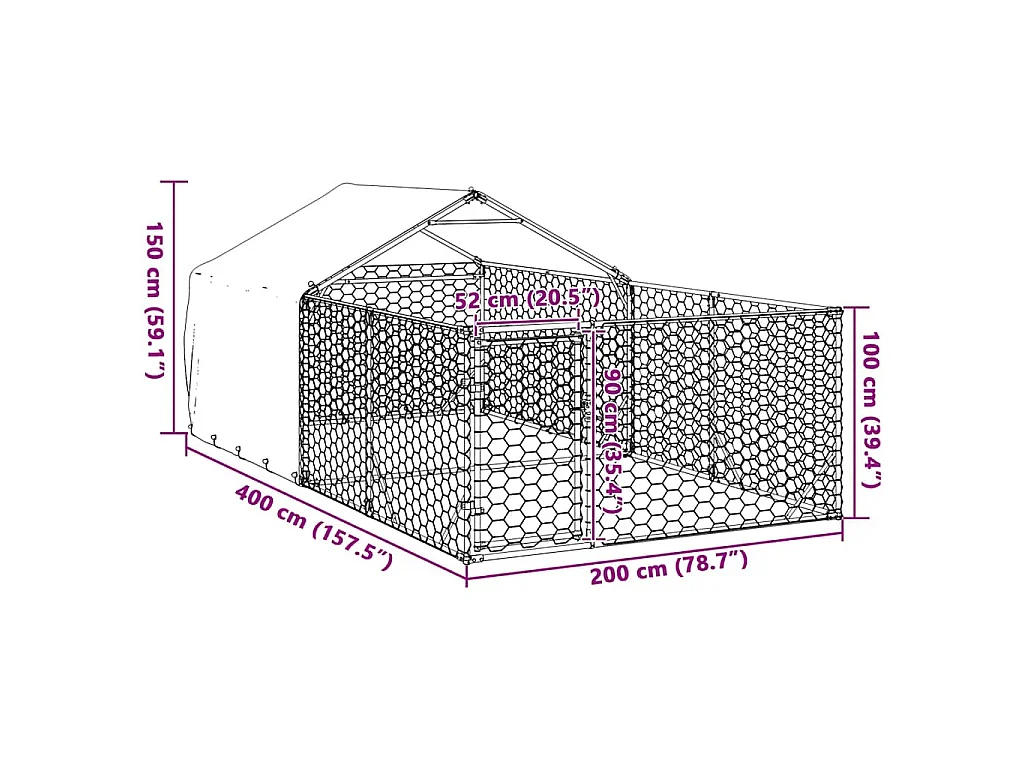 Caseta perros exterior con corral 4x2x1,5 m acero galvanizado
