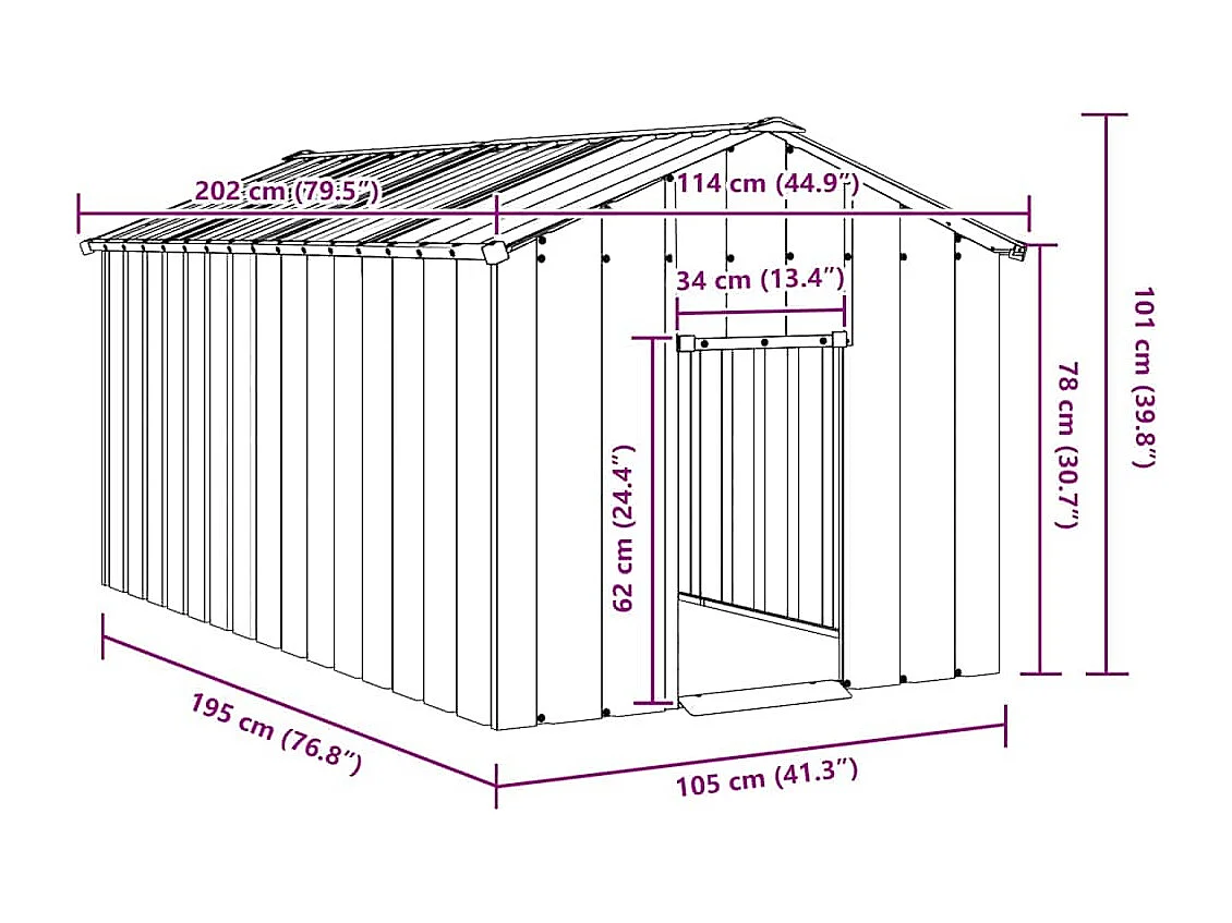 Niche pour chien avec toit noir 114x202x101 cm acier galvanisé