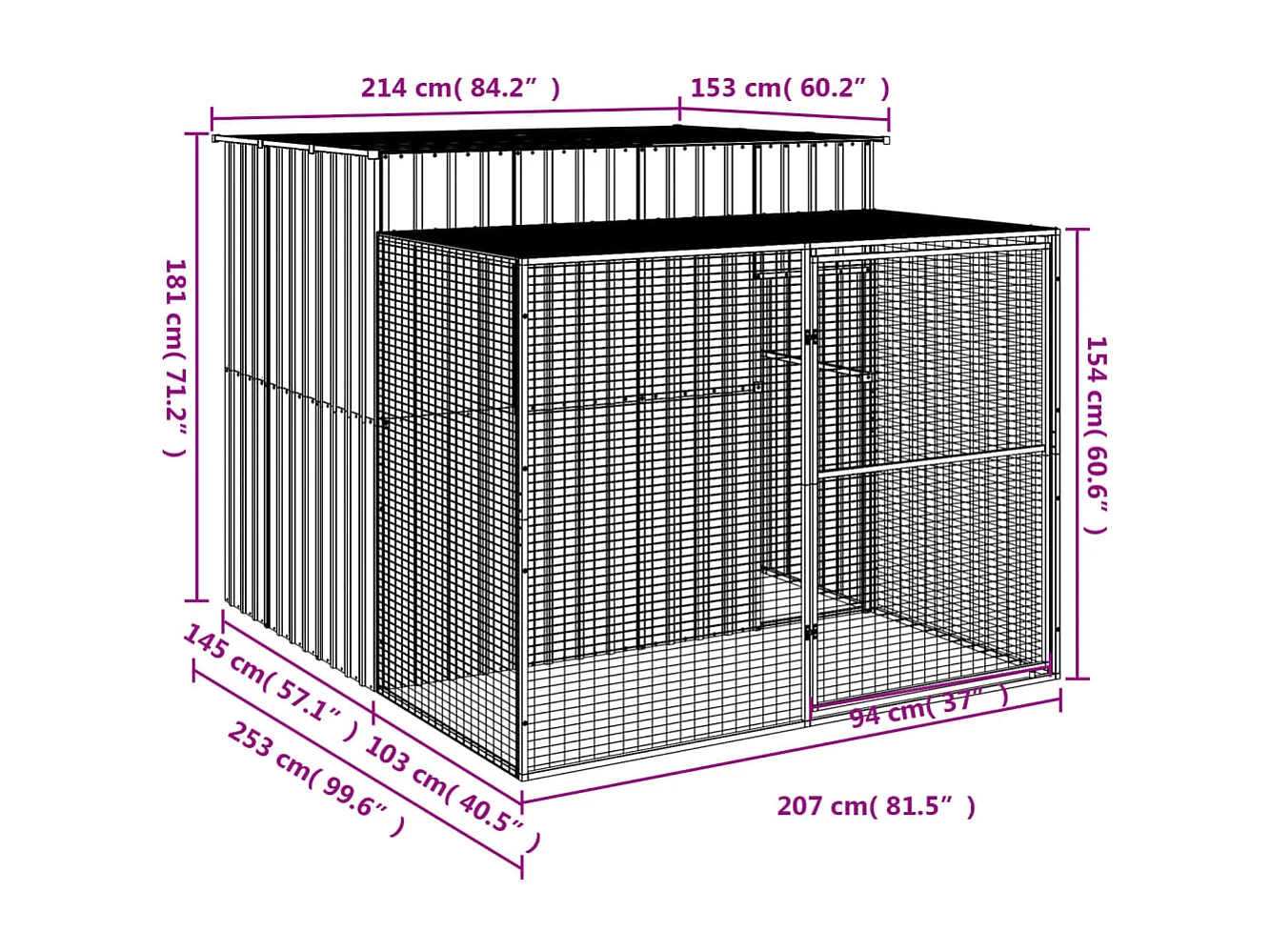 Niche pour chien avec cour anthracite 214x253x181 cm