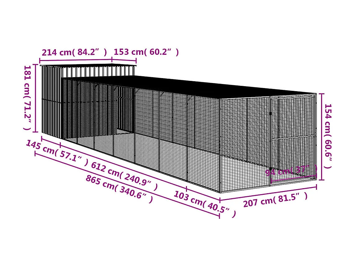 Niche pour chien avec cour anthracite 214x865x181 cm