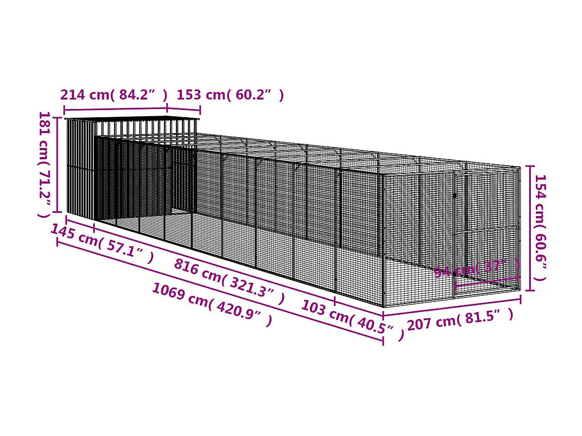 Niche pour chien avec cour gris clair 214x1069x181 cm