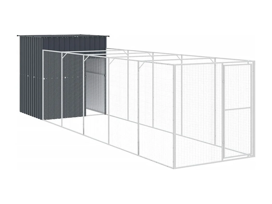 Caseta perros con corral acero galvanizado gris 165x659x181 cm