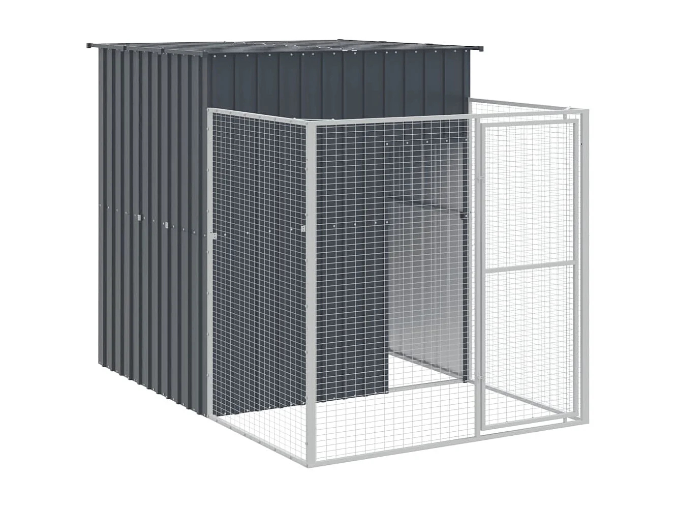 Caseta perros con corral acero galvanizado gris 165x659x181 cm