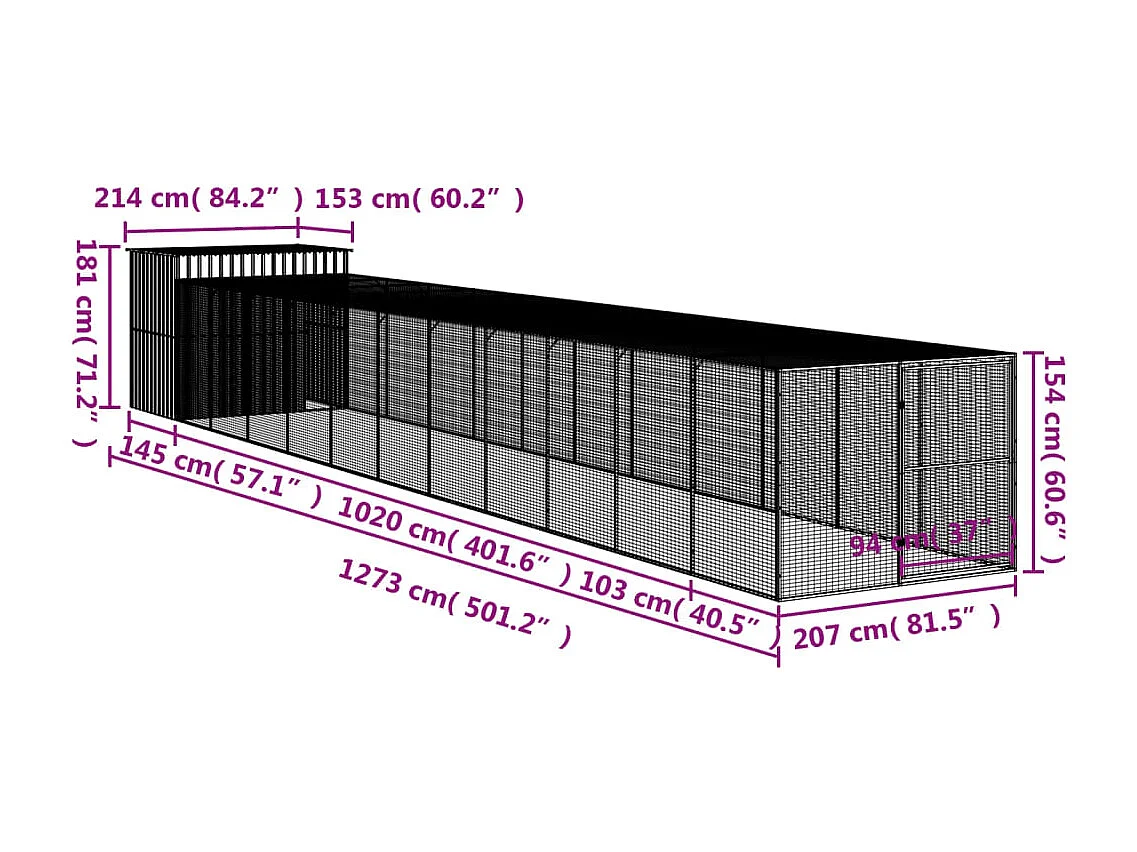 Niche pour chien avec cour gris clair 214x1273x181 cm