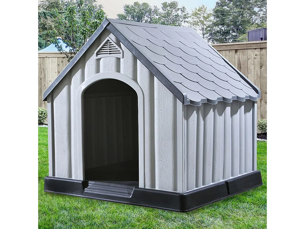 Casota para cão 92x87x91 cm plástico cinzento
