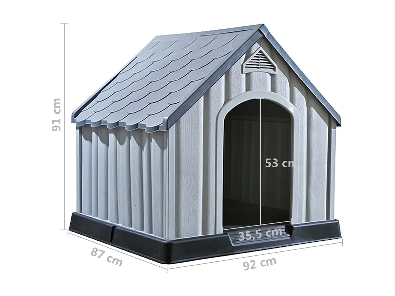 Casota para cão 92x87x91 cm plástico cinzento
