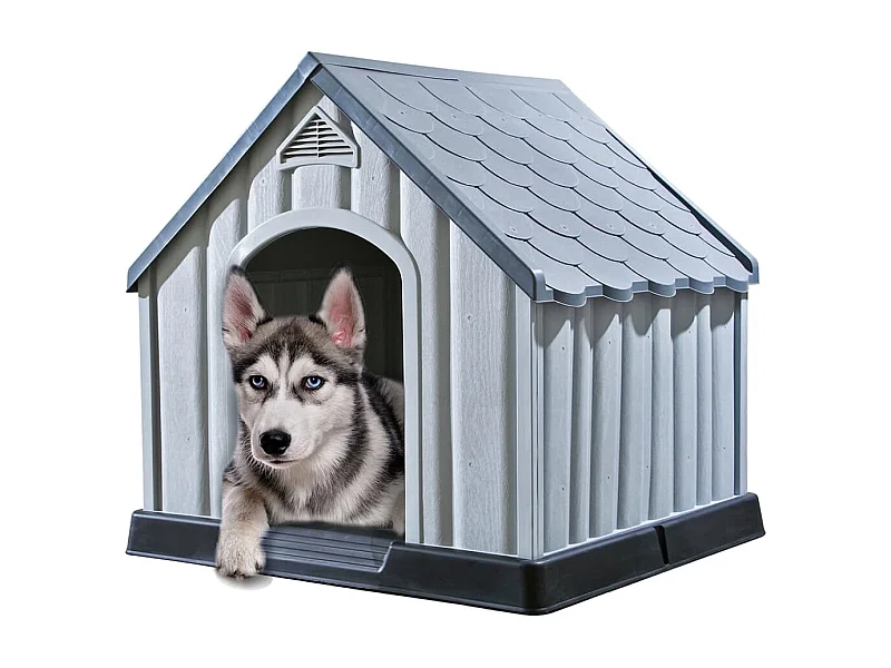 Casota para cão 92x87x91 cm plástico cinzento