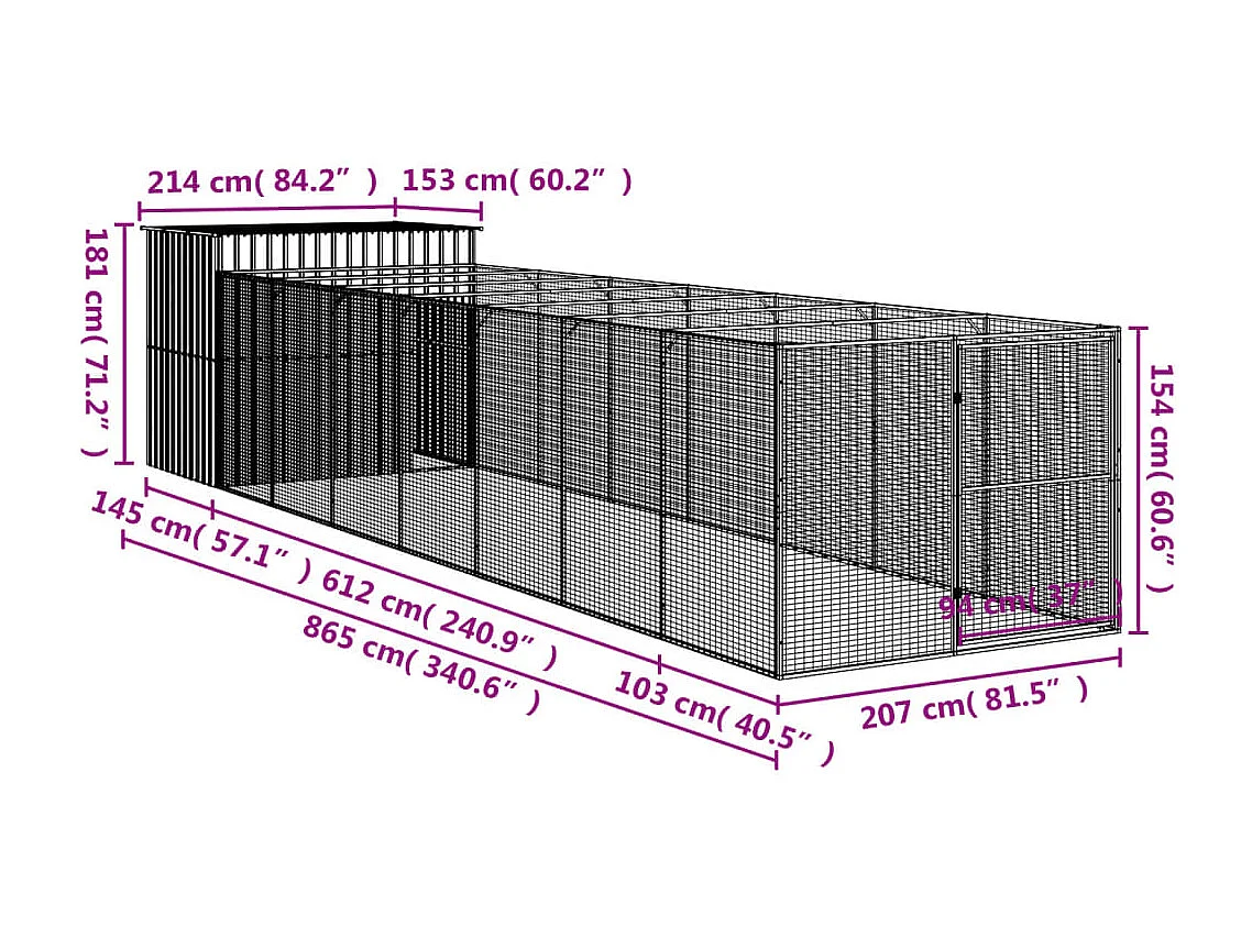 Niche pour chien avec cour anthracite 214x865x181 cm