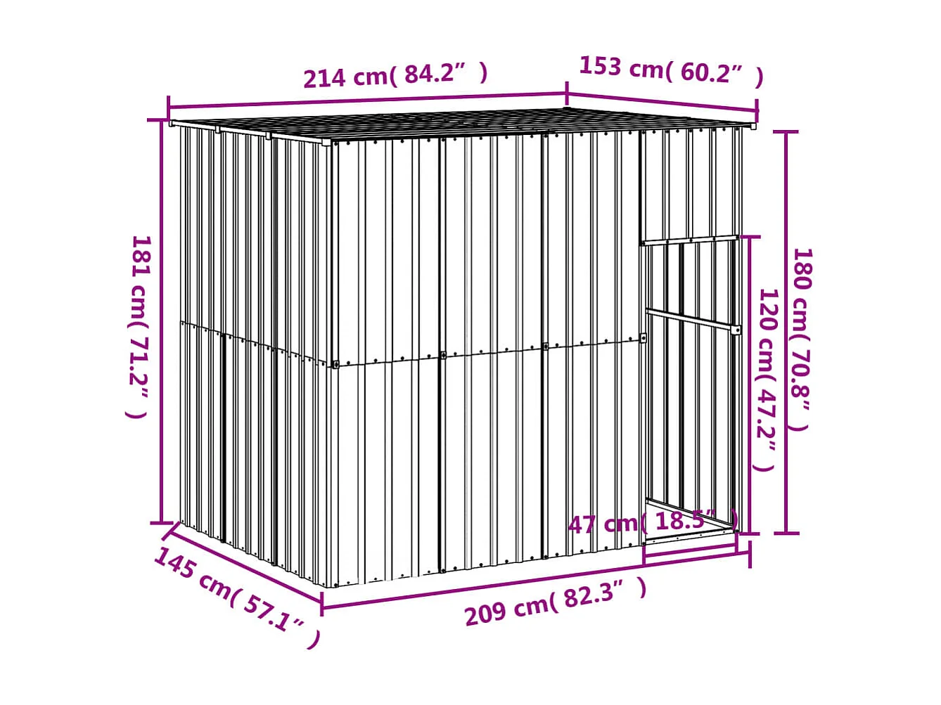 Caseta perros tejado acero galvanizado gris claro 214x153x181cm