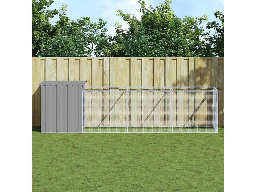 Caseta perros corral acero galvanizado gris claro 110x405x110cm