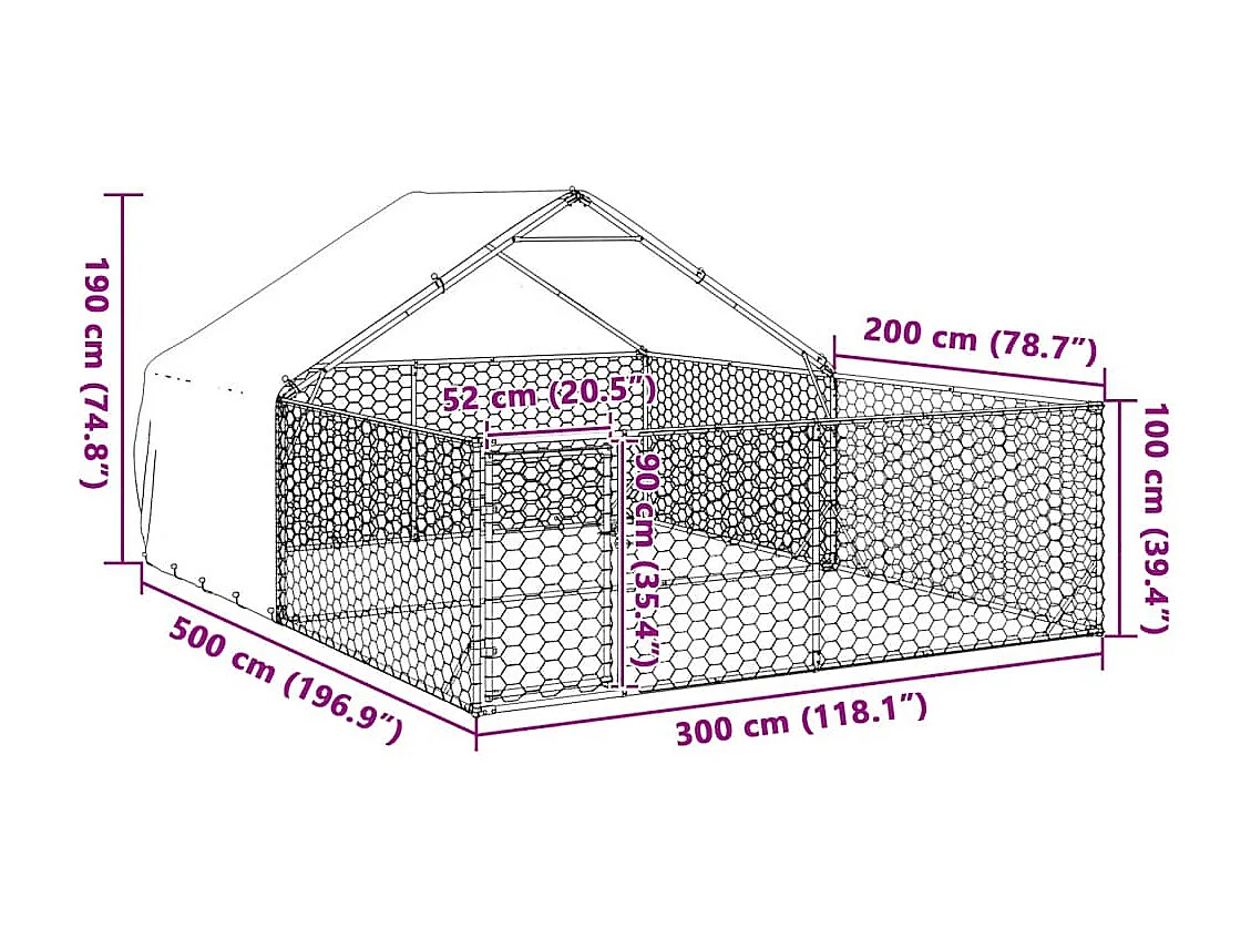 Niche d'extérieur pour chien enclos 5x3x1,9 m acier galvanisé