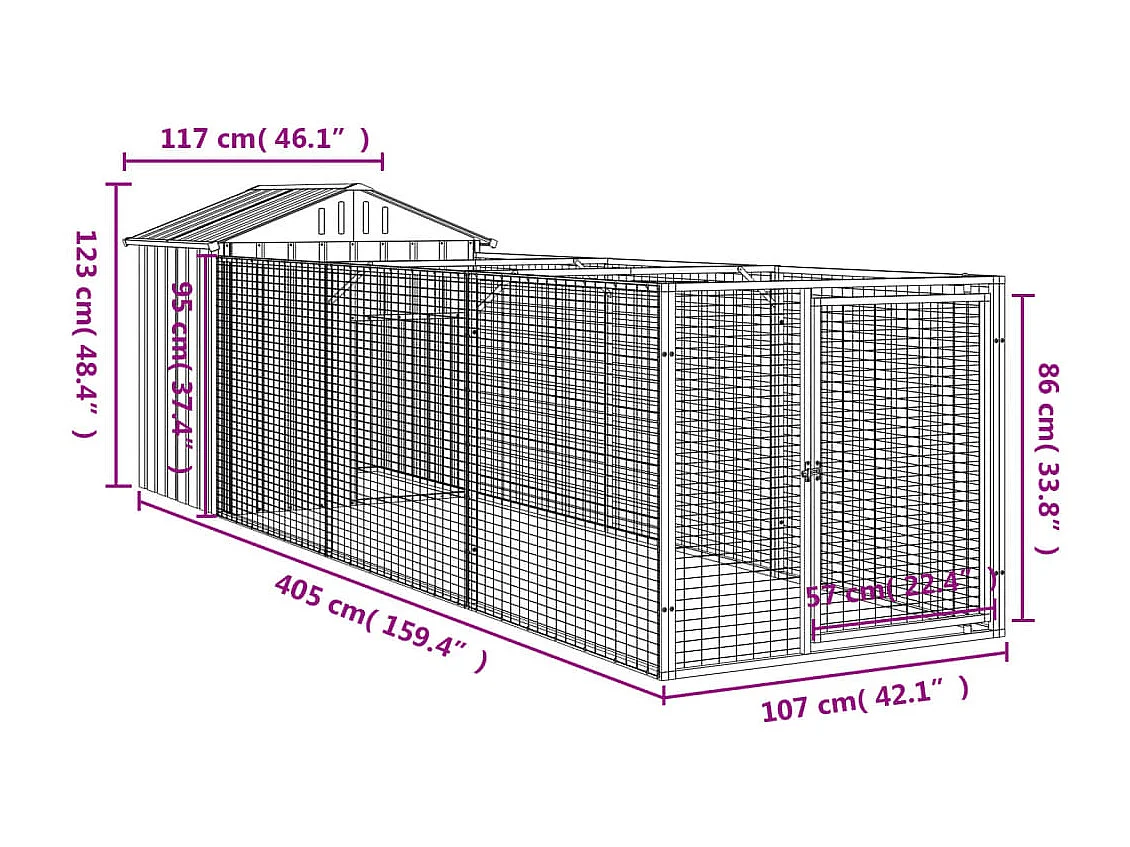 Niche pour chien avec toit anthracite acier galvanisé