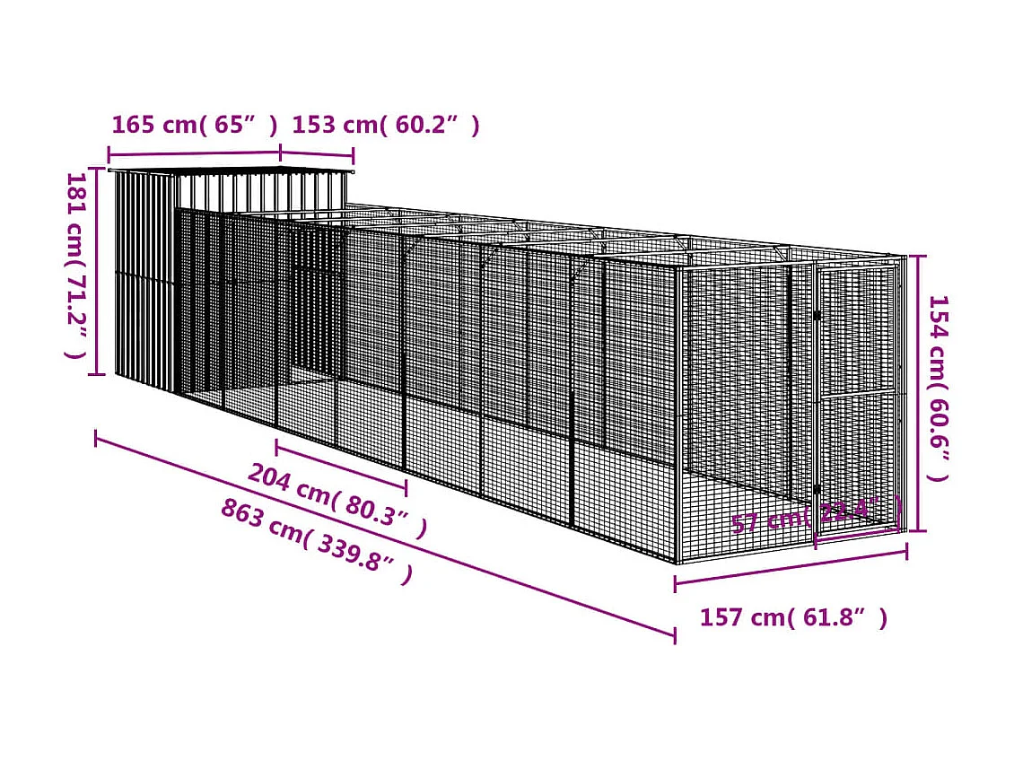 Caseta perros corral acero galvanizado gris claro 165x863x181cm