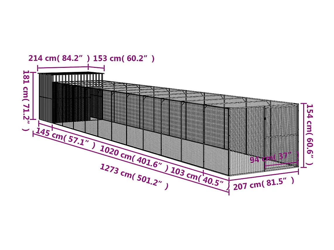 Niche pour chien avec cour gris clair 214x1273x181 cm