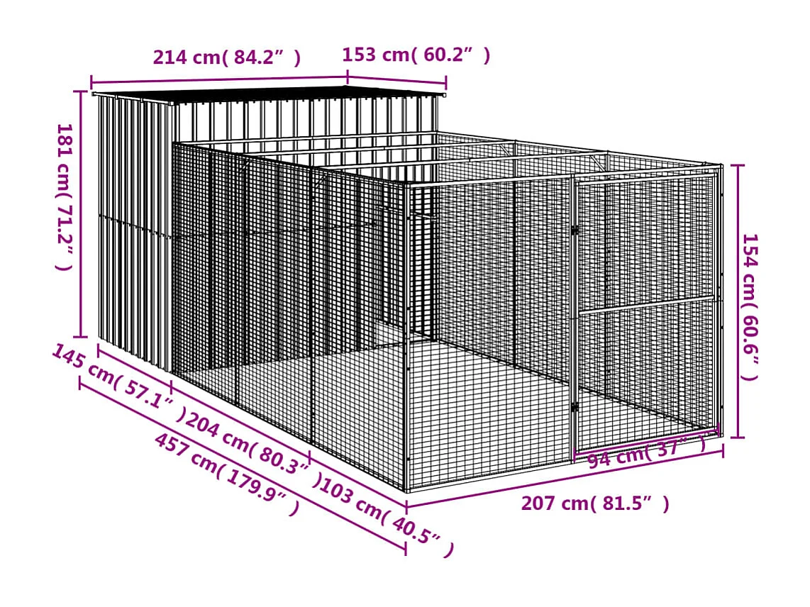 Niche pour chien avec cour gris clair 214x457x181 cm
