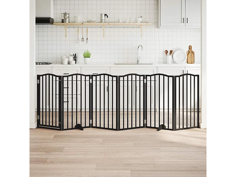 Barrière pour chiens et porte 6 panneaux noir bois de peuplier