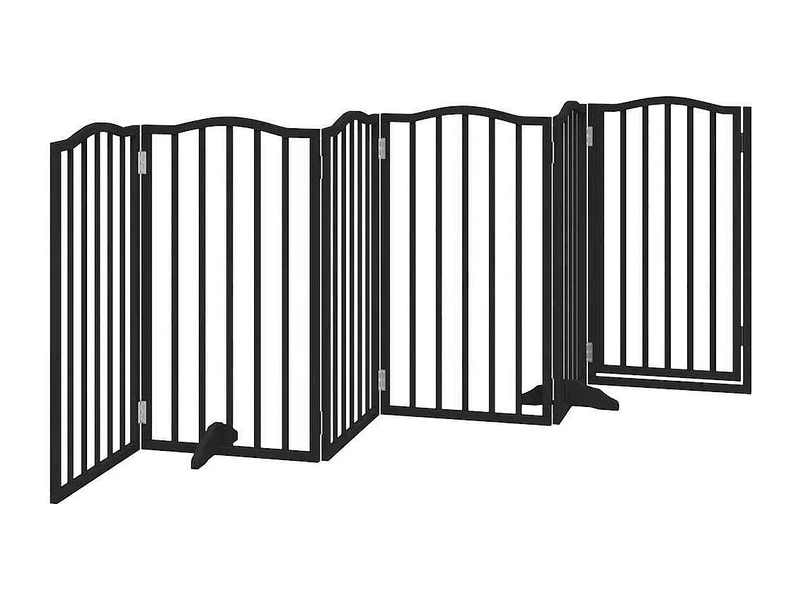 Barrière pour chiens et porte 6 panneaux noir bois de peuplier