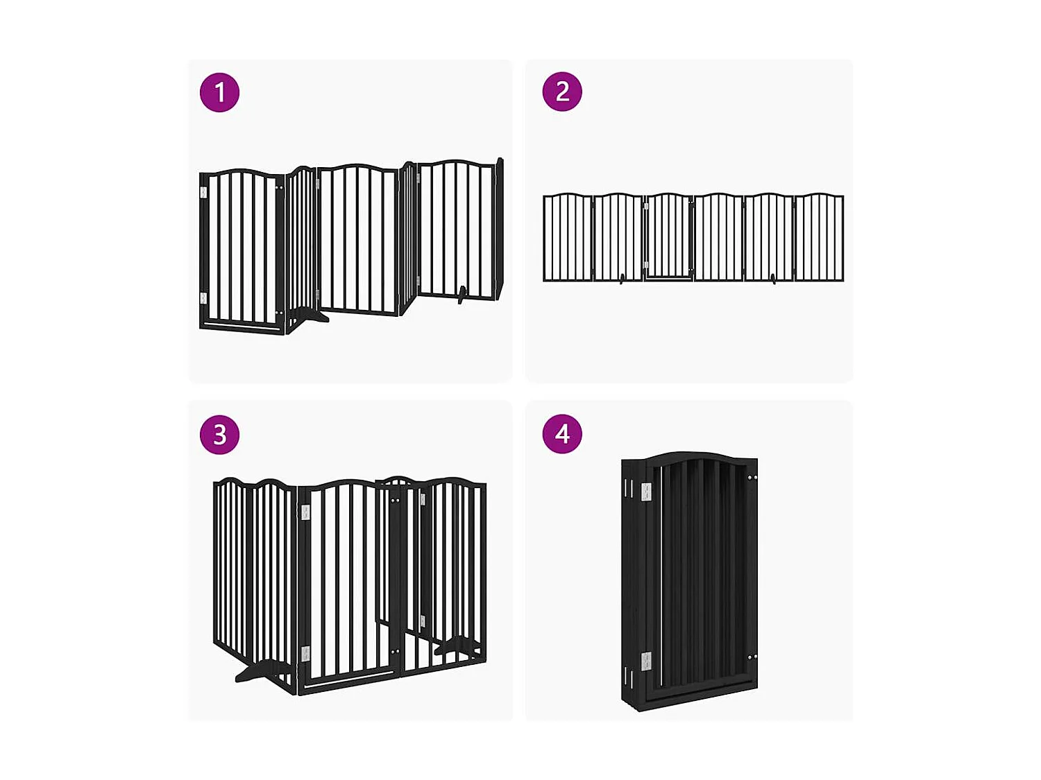 Barrière pour chiens et porte 6 panneaux noir bois de peuplier