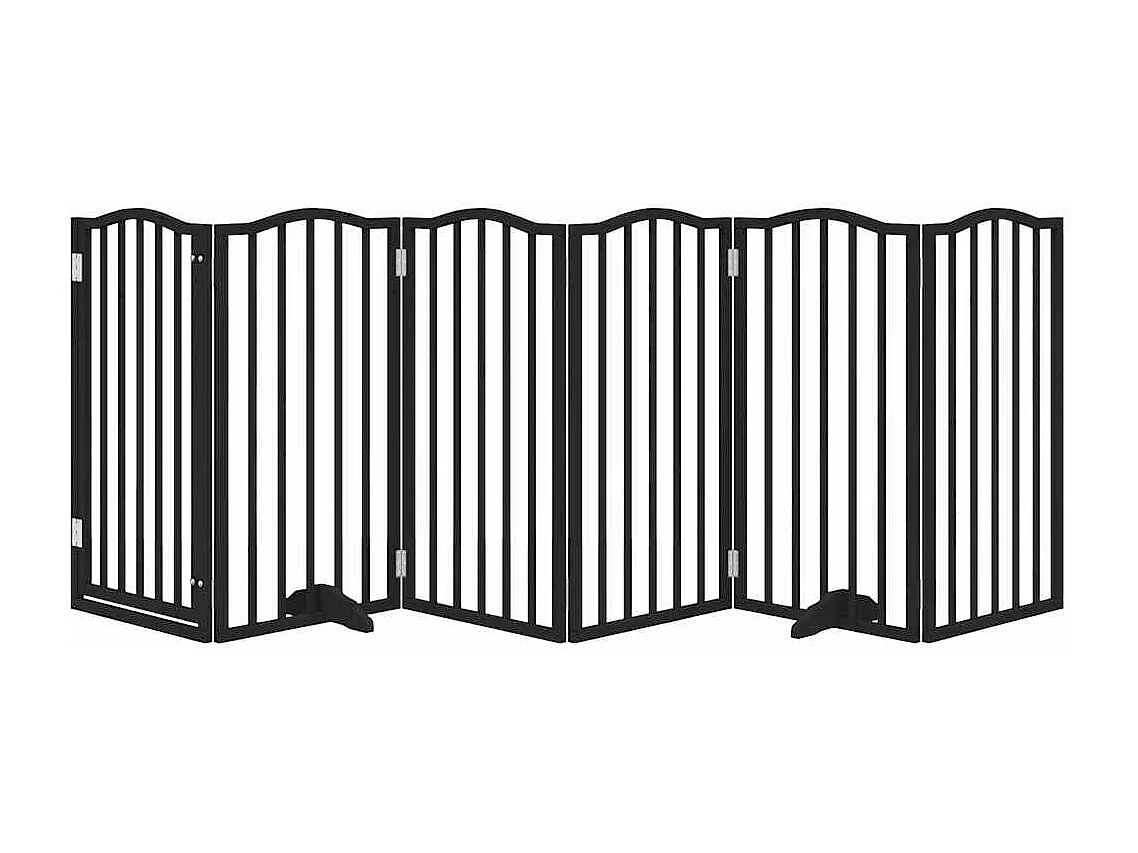 Barrière pour chiens et porte 6 panneaux noir bois de peuplier