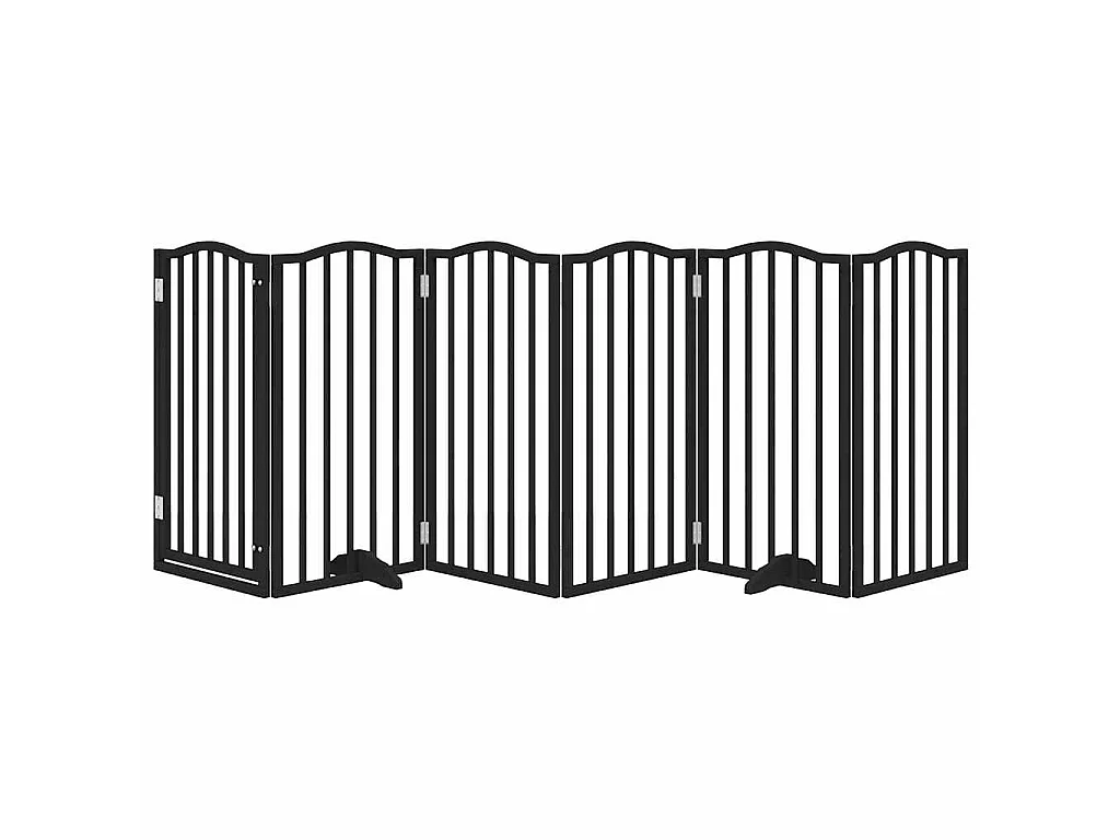 Barrière pour chiens et porte 6 panneaux noir bois de peuplier