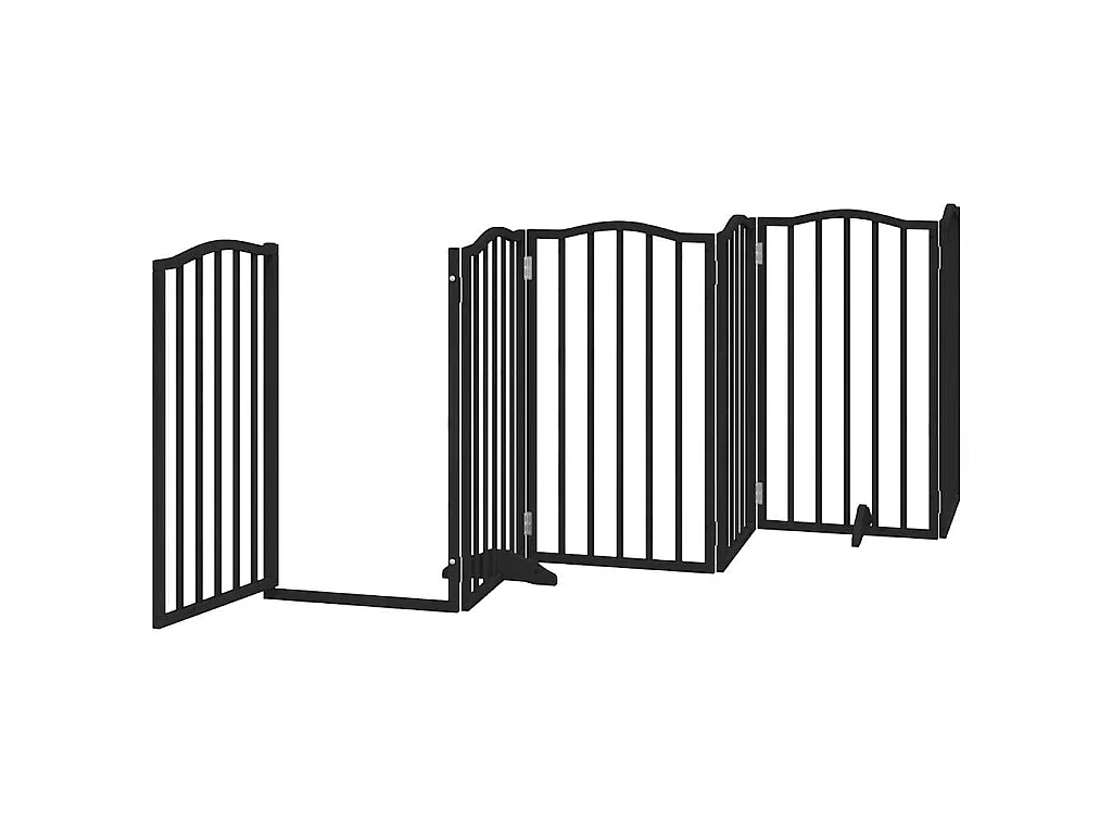 Barrière pour chiens et porte 6 panneaux noir bois de peuplier