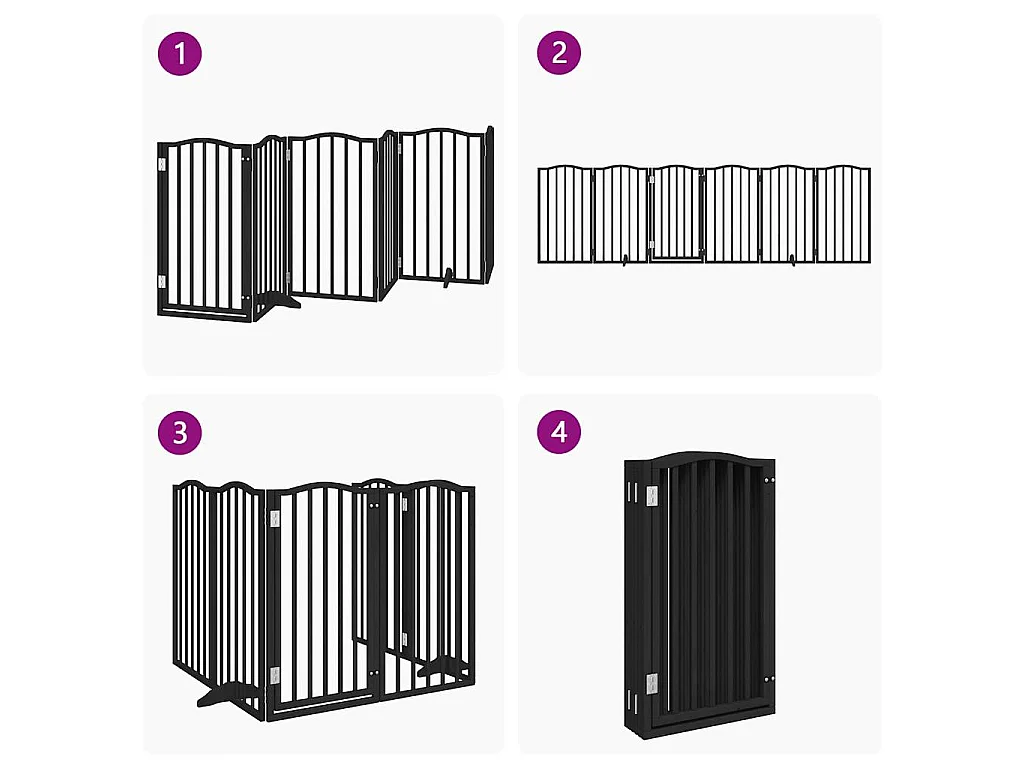Barrière pour chiens et porte 6 panneaux noir bois de peuplier
