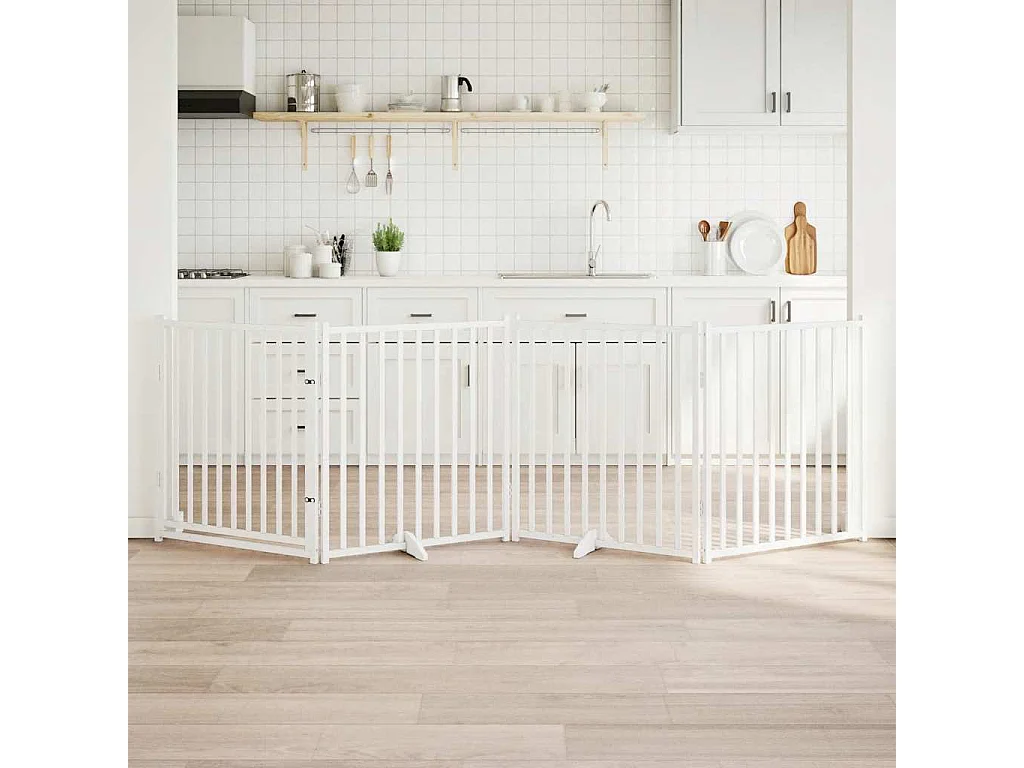 Puerta de perros plegable 4 paneles madera abeto blanco 320 cm