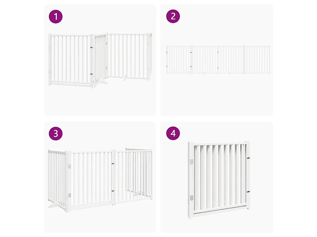 Puerta de perros plegable 4 paneles madera abeto blanco 320 cm