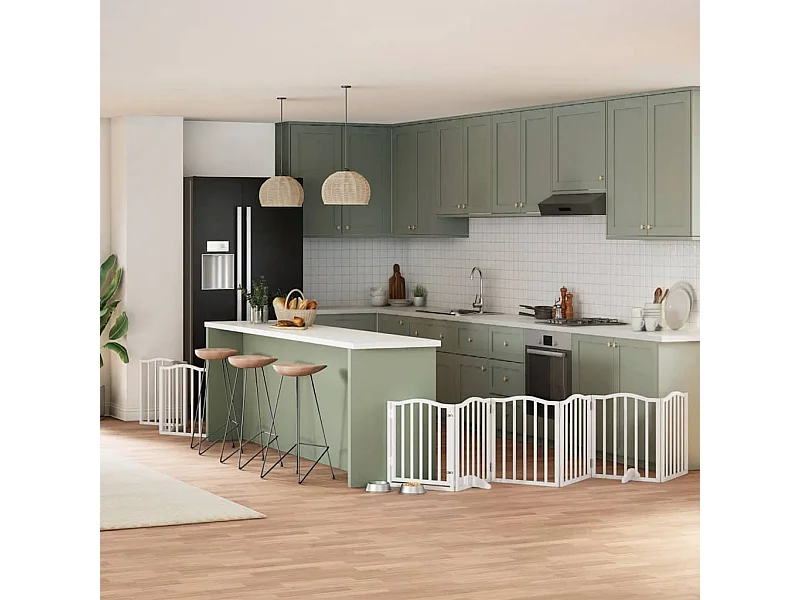 Barrière pour chien porte pliable 9 panneaux blanc bois peuplier