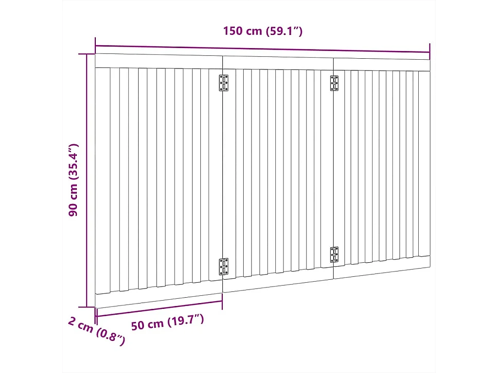 Puerta para perros plegable 3 paneles madera álamo negra 150 cm