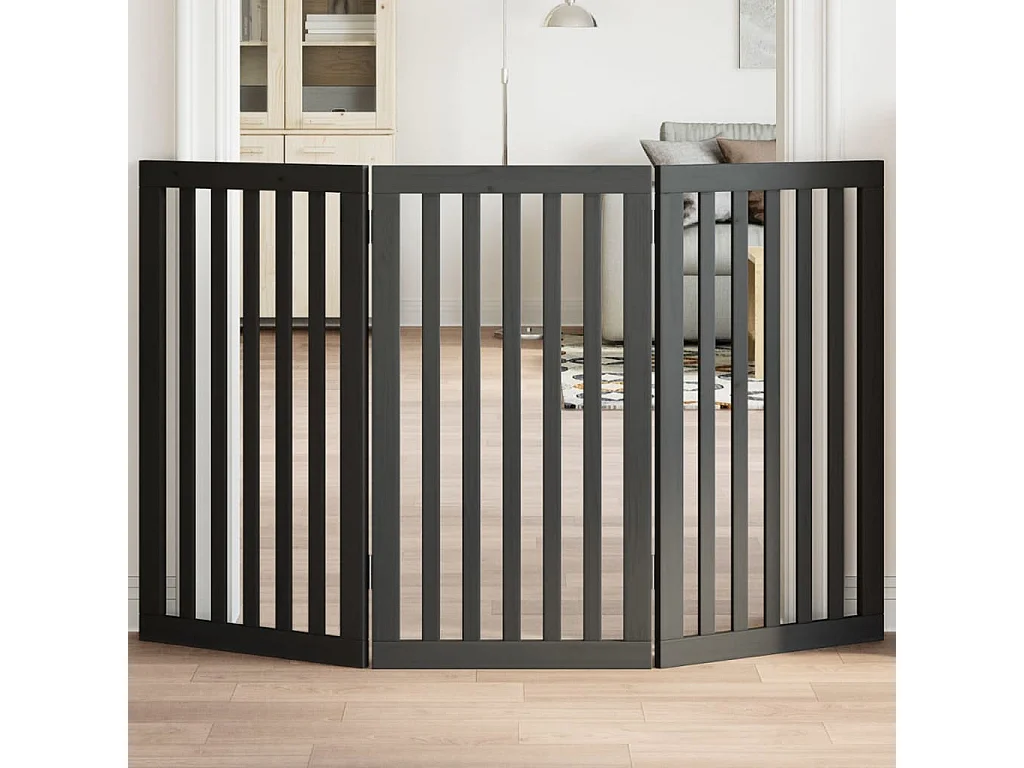 Barrière pour chien pliable 3 panneaux noir bois de peuplier