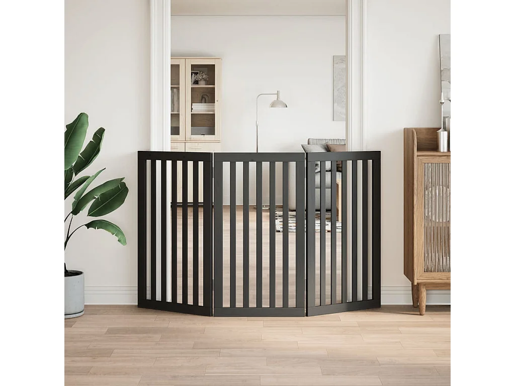 Barrière pour chien pliable 3 panneaux noir bois de peuplier