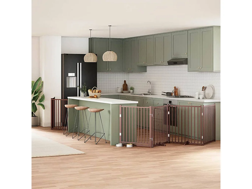Puerta de perros plegable 6 paneles madera álamo marrón 480 cm