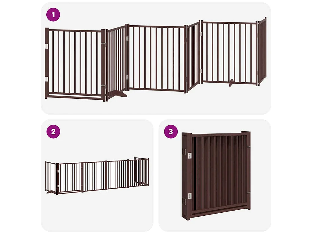 Puerta de perros plegable 6 paneles madera álamo marrón 480 cm