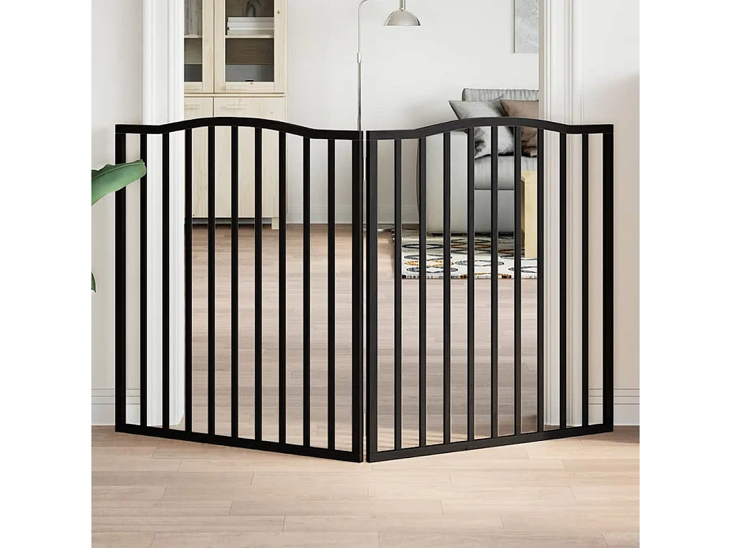 Barrière pour chien pliable 2 panneaux noir bois de peuplier