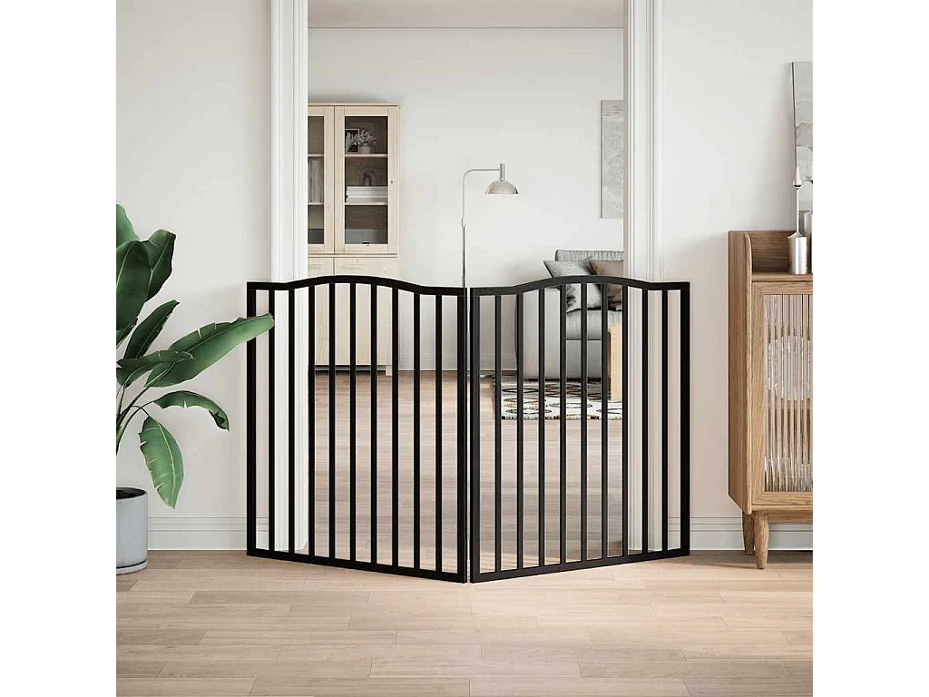 Barrière pour chien pliable 2 panneaux noir bois de peuplier