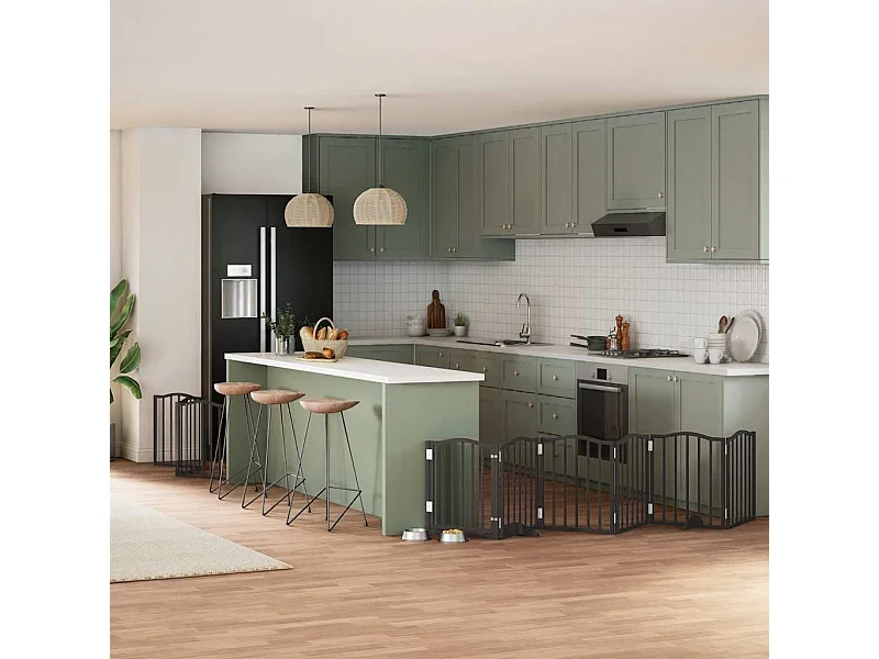 Puerta para perros plegable 9 paneles madera álamo negra 450 cm