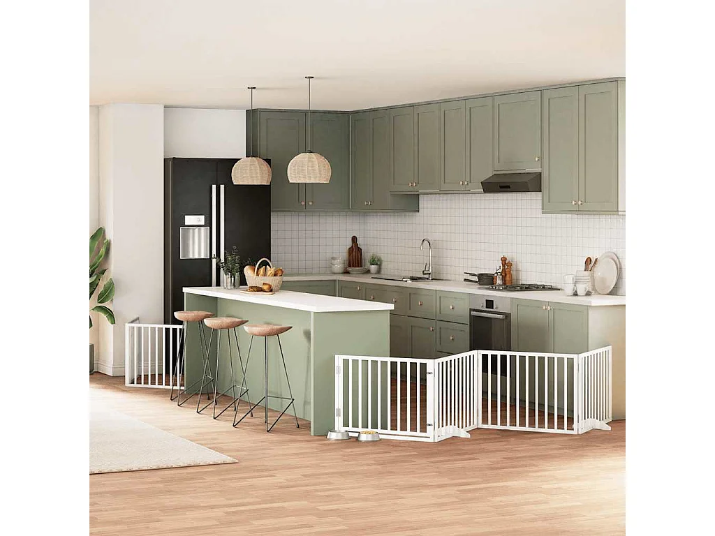 Barrière pour chien porte pliable 6 panneaux blanc bois peuplier