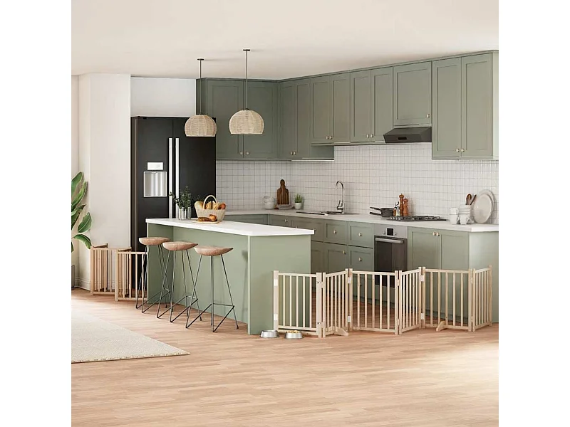 Barrière pour chien porte pliable 12 panneaux bois de peuplier