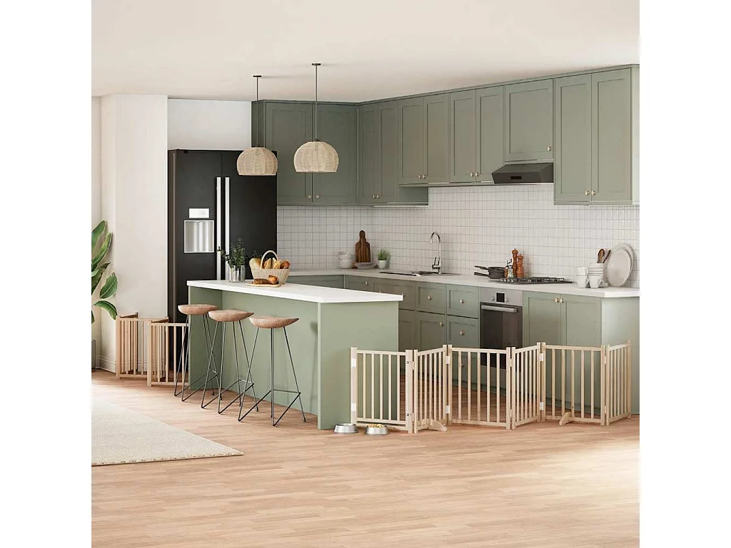 Barrière pour chien porte pliable 12 panneaux bois de peuplier