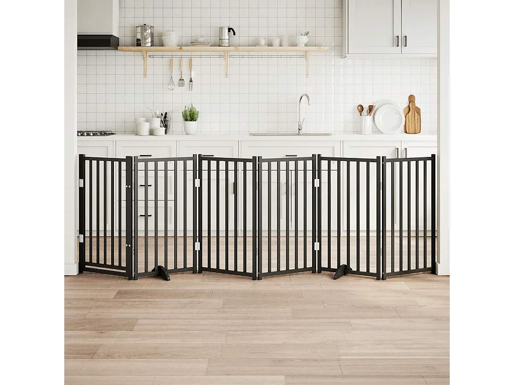 Barrière pour chiens avec porte 6 panneaux bois de sapin massif