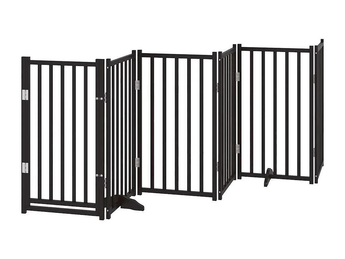 Barrière pour chiens avec porte 6 panneaux bois de sapin massif