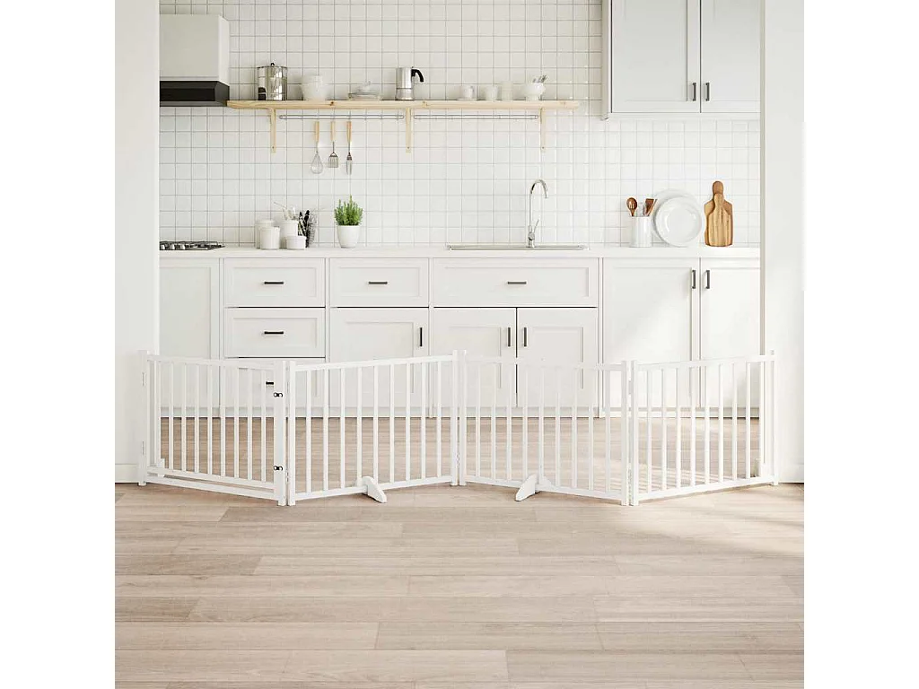 Barrière pour chiens avec porte 4 panneaux bois de sapin massif