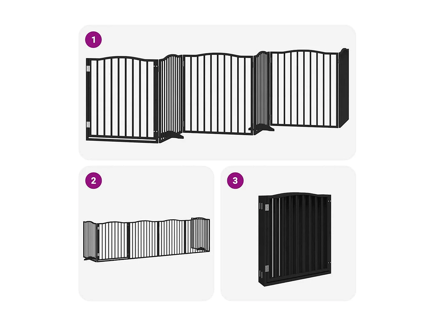 Portão para cães com porta dobrável 6 painéis 480 cm álamo preto