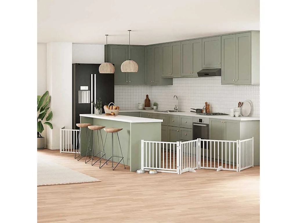 Puerta de perros plegable 12 paneles madera álamo blanca 960 cm