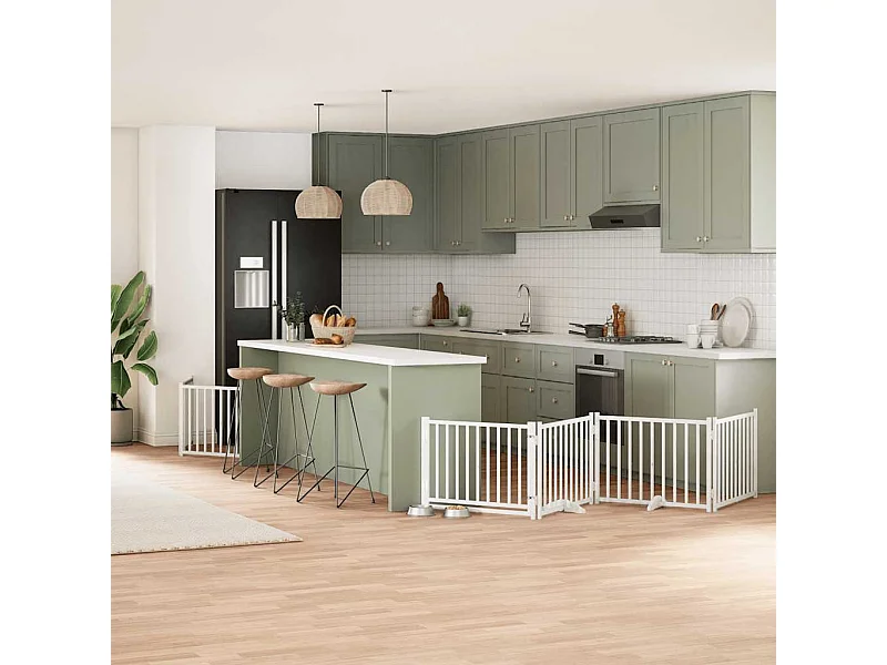 Puerta de perros plegable 12 paneles madera álamo blanca 960 cm